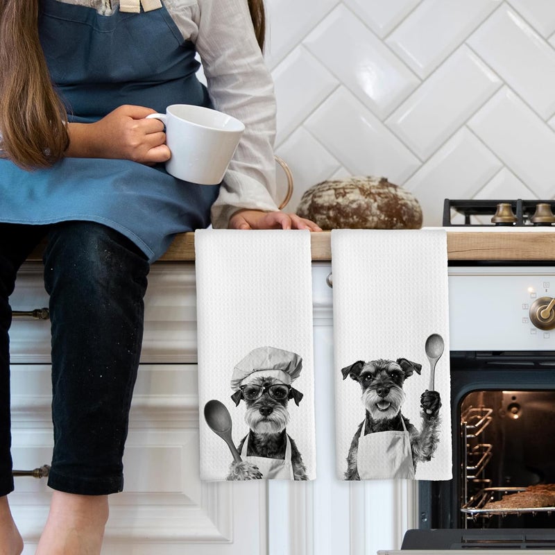 Mcehtle Funny Schnauzer Kitchen Towels Set of 2, Dog Kitchen Accessories, Dog Chef Gift Hand Towel, Gifts for Dogs Mom Lovers Women, Dining Room Decorative Tea Towel Dish Towels 16x24 Inch - Image 3